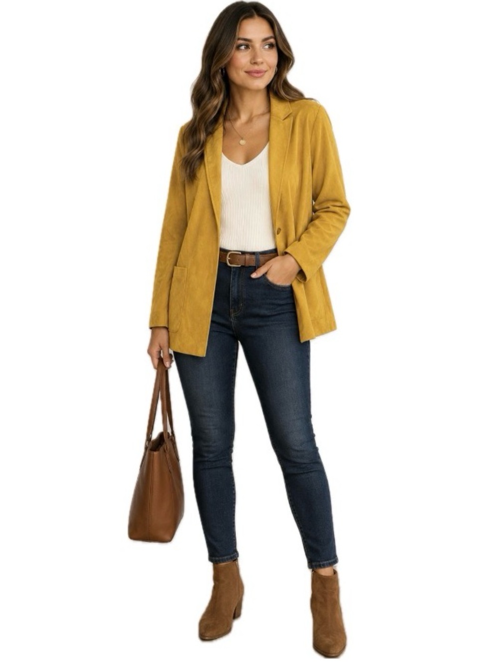 Premise,  Women's Mustard Golden Faux Suede Blazer, Size XL